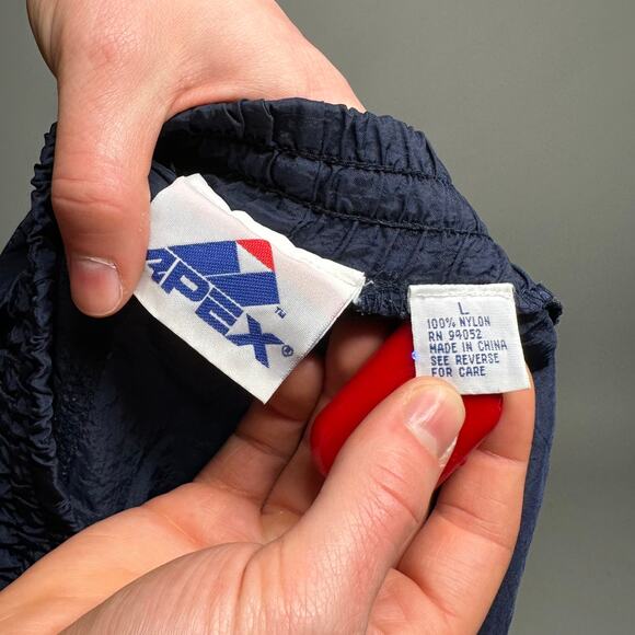 Vintage Track Pants Navy Blue Nylon Joggers Apex Elastic Cuffs Ankle Zippers 90s - Picture 4 of 4